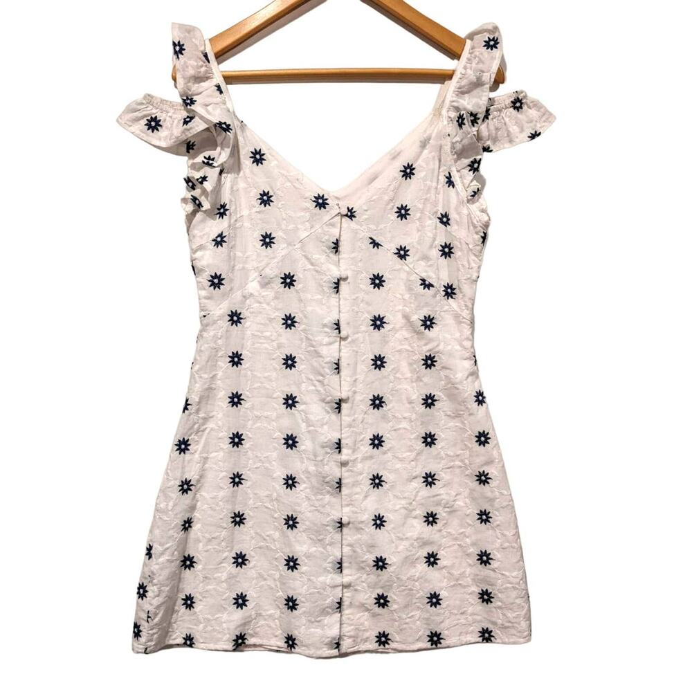 Honey Belle White Dress‎ Embroidered Navy Flower Design